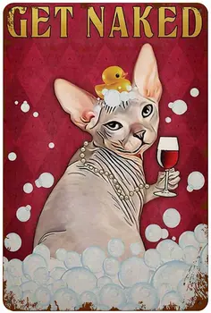 רטרו מתכת פח סימן חתול ספינקס ואת אוהבי יין נתפשט בציר פוסטר קיר אמנות הדפס בבית חיים עיצוב חדר האמבטיה