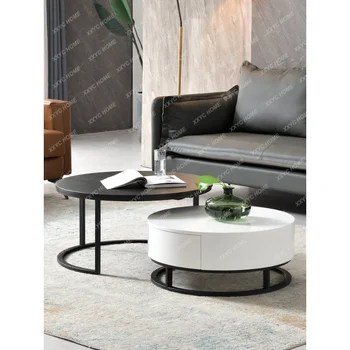 רוק צלחת תה שולחן אור יוקרה גדולים וקטנים סלון דירה יצירתי אחסון מודרני פשוט עגול שולחן תה
