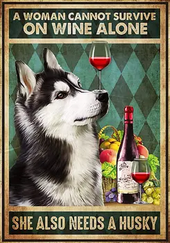 וינטג מתכת פח סימן שירותים פוסטר האסקי מתנה ילדה וכלב פוסטר יין הכלב מטבח בסגנון ארט דקו פלאק