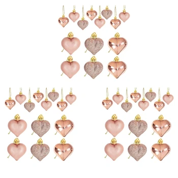 72Pcs רוז זהב ליום האהבה בצורת לב קישוטים בצורת לב התכשיטים קישוטים לבית עץ קישוטים תלויים