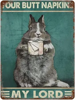 ארנב - התחת שלך מפיות אדוני גברתי סימן פח, ארנב חמוד אמנות ההדפסה עבור שירותים,，קישוט קיר לוחות