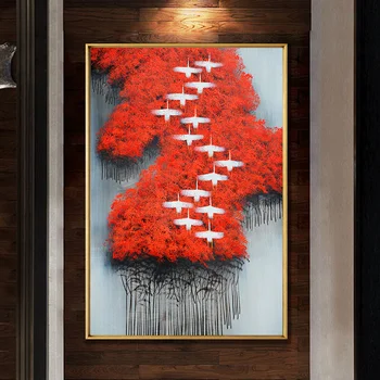 מופשט עץ אדום בד אמנות ציור שמן על בד מודרניים נוף הצמח תמונות קיר ספה אמנות קיר הבית עיצוב חדר