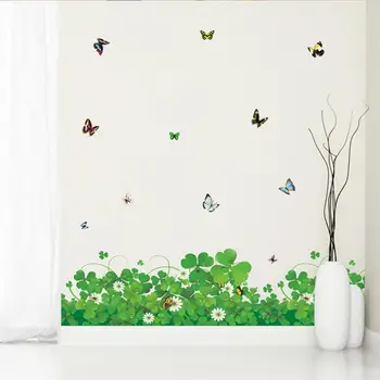 ירוק, ציפורן, פרחים פרפר מדבקות קיר הסלון חדר השינה קישוט הבית Diy Pvc הפנלים אמנות קיר המפעל מדבקה