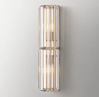 פמוט קריסטל מודרני רטרו LED ליניארי פליז, כרום שחור מנורות קיר הברק השינה, הסלון למסדרון אורות