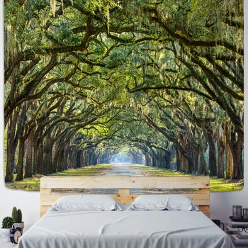 ג ' ונגל נתיב שטיח קיר פסיכדליים כישוף בוהמי נוף טבעי TAPIZ מנדלה עיצוב הבית
