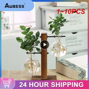 1~10PCS גידול הידרופוני צמח אגרטלים וינטג ' פרח עציץ שקוף אגרטל מסגרת עץ שולחן זכוכית צמחים בבית בונסאי