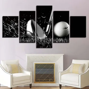 מודולרי בד מסגרת עיצוב הסלון 5 חתיכות כדור גולף שחור-לבן ציור בבית המודרני HD להדפיס פוסטר של תמונות אמנות קיר
