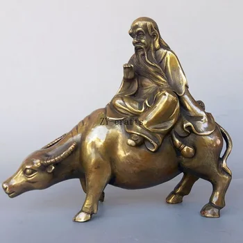 נחושת פסל סיני טהור פליז מייסד הטאואיזם, לאו טסה לרכב פרה פסל קישוטים