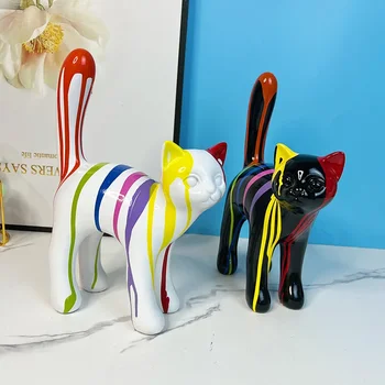 יצירתי צבוע צבעוני חתול קישוט הבית המודרני יין הקבינט עיצוב משרד העבודה שרף אמנות מיניאטורות פסל