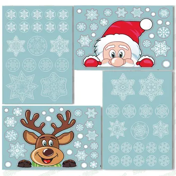 חג המולד חלון זכוכית מדבקה סנטה קלאוס, פתיתי שלג מדבקות קיר לילדים, חדרי שנה החדשה חג המולד חלון קישוטים קישוטים