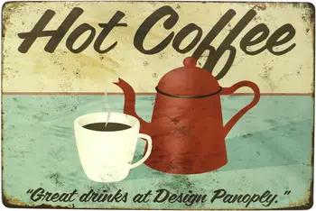קפה חם נהדר, משקאות רטרו מתכת פח סימן עתיק לוח פוסטר קפה מטבח ביתי קיר בעיצוב