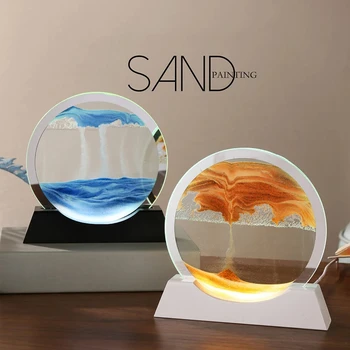 3D שעון חול DIY זורם חול הציור זז חול אמנות, תאורת LED שעון חול, תאורה ציור קישוט הבית מתנות