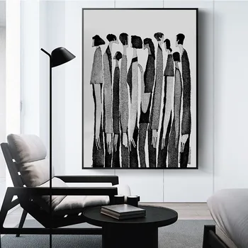 מודרני שחור לבן מופשט דמויות אופנה בד ציורים, פוסטרים, הדפסי אמנות קיר תמונות עבור הסלון לעיצוב הבית