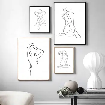 אישה גוף אחד ציור קו בד ציור מופשט דמות נשית הדפסי אמנות סקנדינבי מינימליסטי כרזות קיר חדר השינה עיצוב אמנות