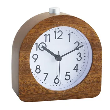 שעון מעורר בלי מתקתק רטרו עץ, שעון מעורר עם חיוג אזעקה אור שקט שעון של שולחן עם נודניק לתפקד