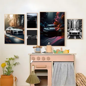 יוקרה מכונית הספורט אאודי כרזות והדפסים מופשטים קיר אמנות בד הציור הנורדית המודרנית תמונות עבור הסלון לעיצוב הבית