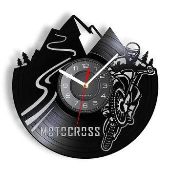 אופני מוטוקרוס שעון קיר ילד חדר עיצוב הבית אופני התקליט ויניל שעון קיר מוטוקרוס מירוץ מוטורי הילד Motocycle רוכבים מתנה