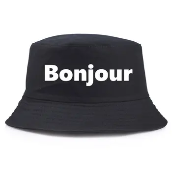 צרפת שלום שלום מכתב הדפסה דלי כובע גברים, נשים, דייג כובעי קיץ חיצונית ציד דיג קאפ עבור ילד סאן ביץ ' כובע
