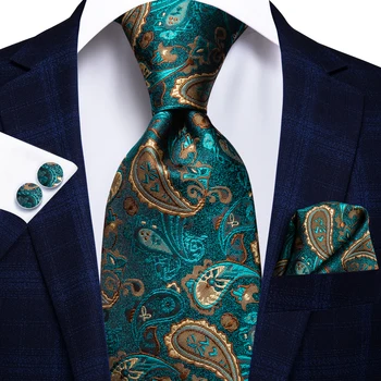 היי-גברים עניבת עניבה של סט יוקרה ירוק כהה פייזלי משי החתונה עניבות גברים אופנה חדשה העיצוב הנקי חפתים להגדיר איכות עניבה