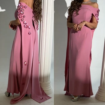 אופנה Off-the-כתף נדן שמלות לנשף פרח בולרו סאטן לפתוח בחזרה אנקה אורך הערב vestidos דה נוצ ' ה.